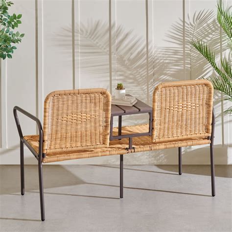 Buy Fullerton Polyrattan 2-Seater Love Seat Chair with Tray - Brown ...