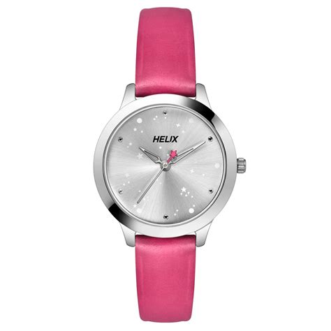 Helix By Timex Silver Round Analog Leather Watch Women -TW022HL29 ...