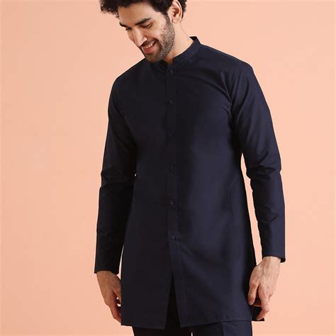 Men Navy Blue Regular Fit Solid Only Kurta – Kisah