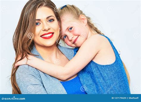 Studio Isolated Portrait of Hugging Mother and Daughter Stock Image ...