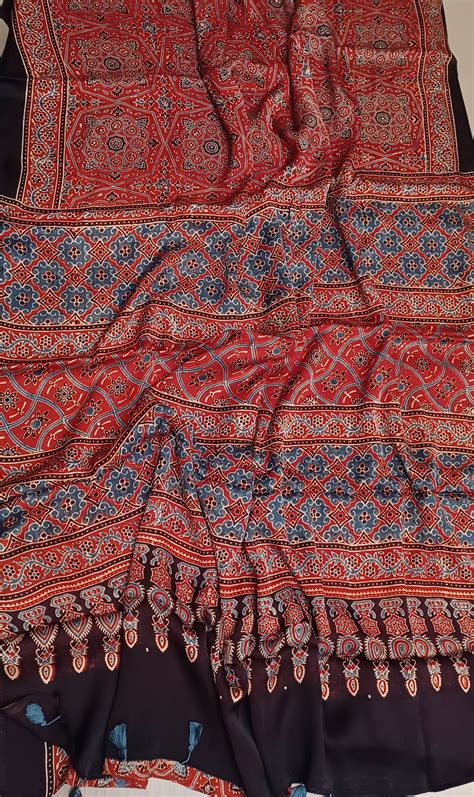 Red - Modal Silk Ajrakh handblock print saree – House of Shylee