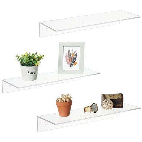 Buy 17 Inch Clear Acrylic Floating Shelves, Wall ed Modern Display ...