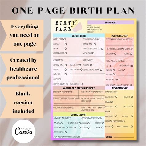 Printable Birthing Plan Editable Birth Plan Template Labour - Etsy