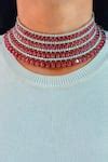 Buy Red Smocking, Stones Ruby And Diamond Embellished Necklace Set by ...