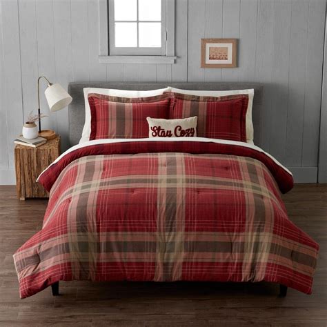 Cuddl Duds Heavyweight Flannel Classic Plaid Comforter Set, Med Red ...