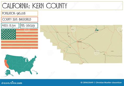 Map Of Kern County In California State On White Background. Single County Map Highlighted By ...
