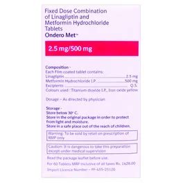 Ondero Met 2.5 mg/500 mg Tablet | Uses, Side Effects, Price | Apollo ...