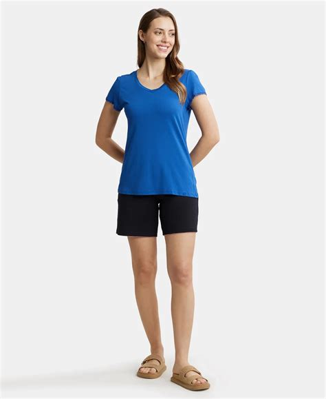 Buy Micro Modal Cotton Relaxed Fit Solid V Neck Half Sleeve T-Shirt ...