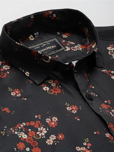 Men Charcoal Grey Smart Slim Fit Floral Printed Formal Shirt – Dennison ...