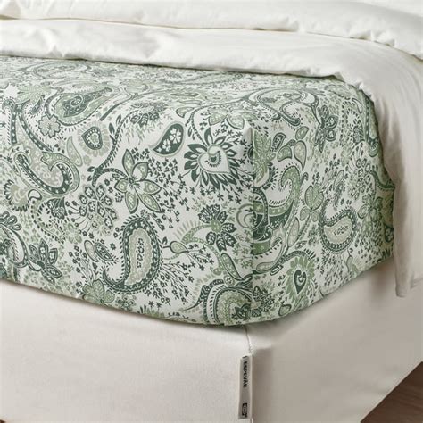 RODGERSIA fitted sheet, green/white, 180x200 cm (71x79") - IKEA