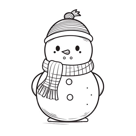 Doodle Drawings Of Snowmen In Black And White Outline Sketch Vector ...