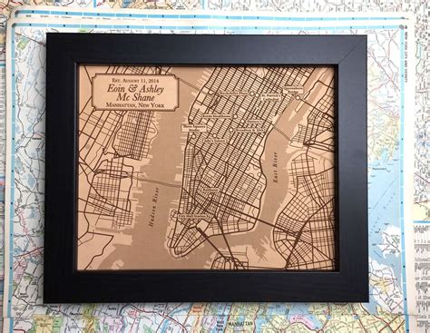 Hand Drawn City Map Engraved on Leather - 3rd Anniversary Gift