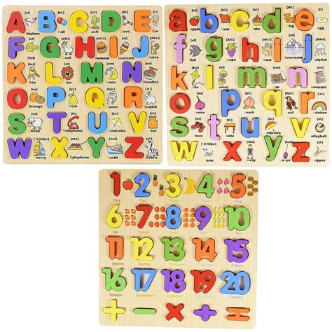 Buy 3D Wooden Capital Alphabet, Small Alphabet & Numbers Puzzle with ...