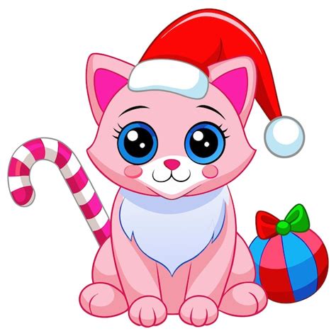 A pink cat with a santa hat on its head | Premium AI-generated vector