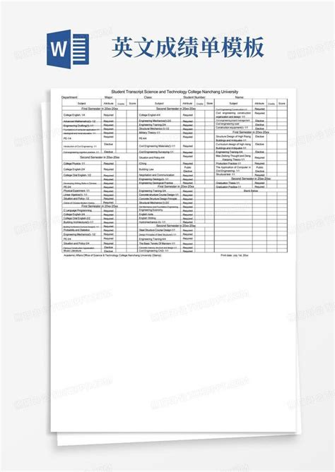 长江大学英文成绩单模板(英语)_word文档在线阅读与下载_无忧文档