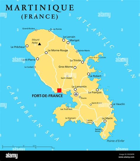 Martinique political map with capital Fort-de-France and important ...