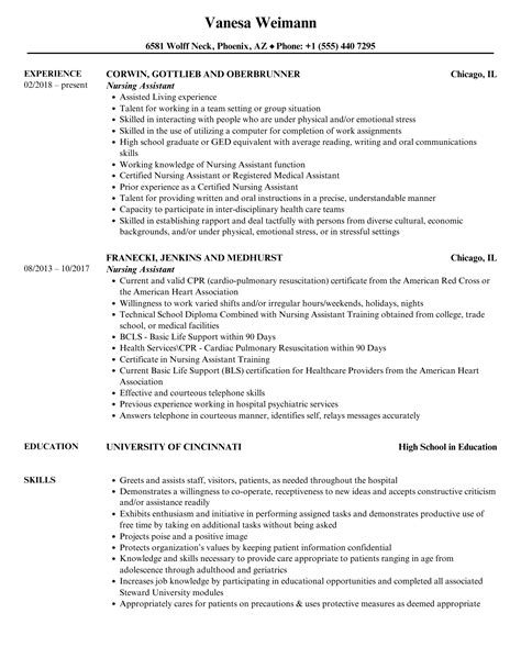 Nursing Assistant Resume Samples | Velvet Jobs