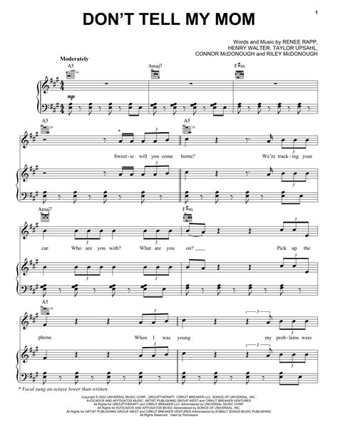 Don't Tell My Mom by Reneé Rapp Sheet Music for Piano, Vocal & Guitar ...