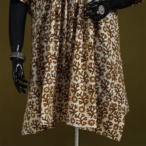 Brown Hand Block Batik Print Cotton Medium Kaftan