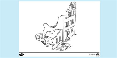 Bombed Building Colouring Page (teacher made) - Twinkl
