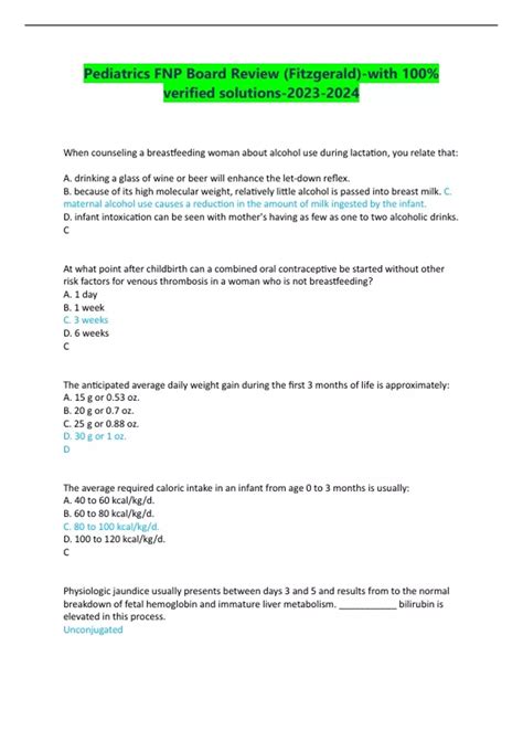 Pediatrics FNP Board Review (Fitzgerald)-with 100% verified solutions ...