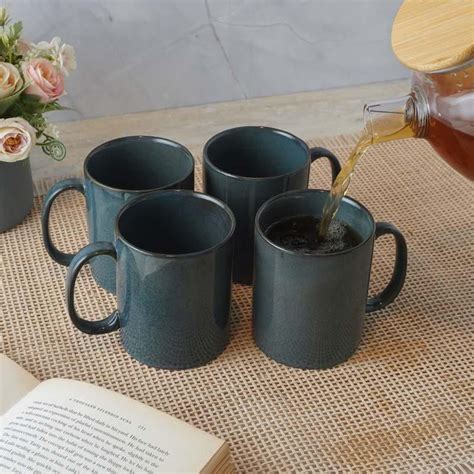 Buy Akoosh Dark Green Mug (400 ML) - Set Of Four Online in India | Vaaree