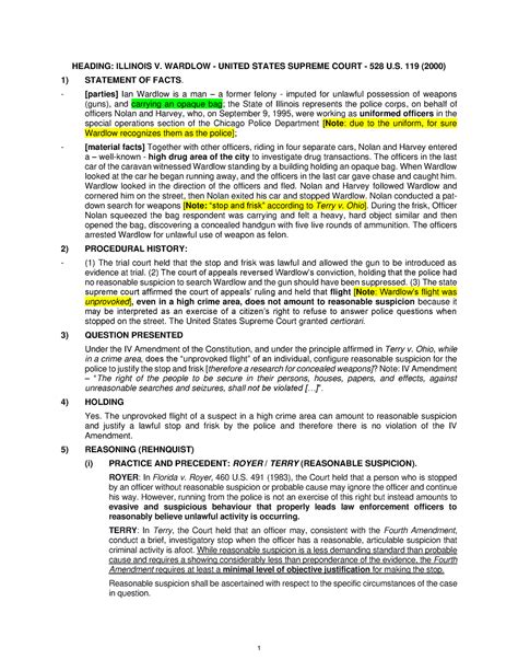 Case brief crim. proc. Illinois v. Wardlow - stop and frisk - 1 HEADING ...
