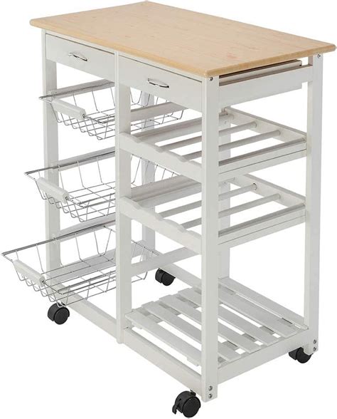 Buy Tenozek Rolling Wood Kitchen Island Storage Trolley Utility Cart ...