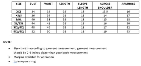 KSW 196 SIZE CHART – Kasaa Hues