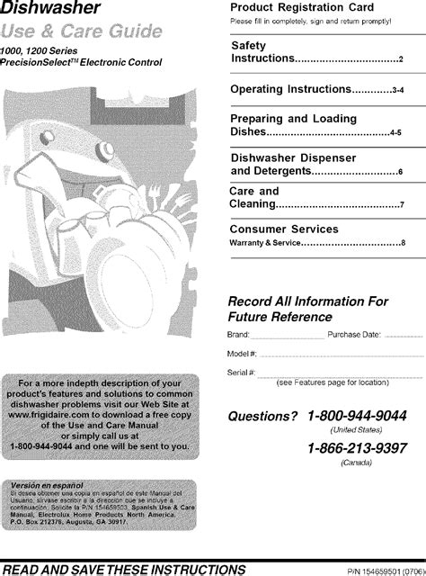 Frigidaire FDB1050REB4 User Manual DISHWASHER Manuals And Guides L0806952