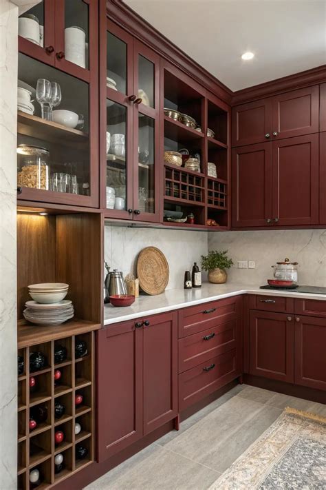 16+ Striking Dark Red Kitchen Cabinet Ideas