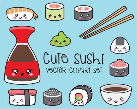 Premium Vector Clipart Kawaii Sushi Clipart Kawaii Sushi | Etsy ...