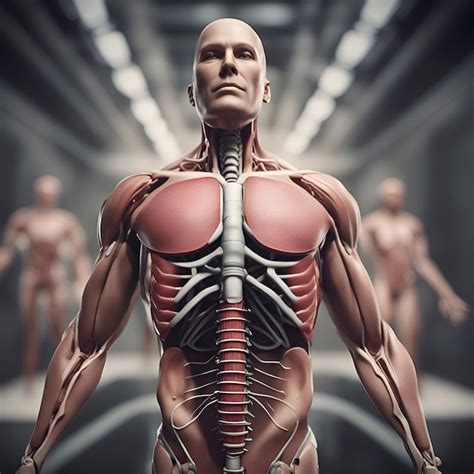 Анатомия человеческого тела в футуристическом интерьере 3D иллюстрация ...
