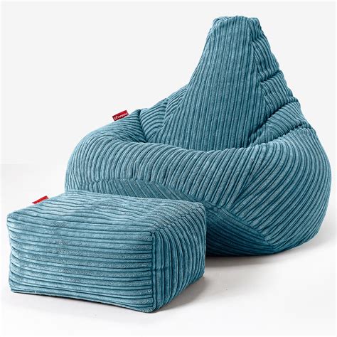Lounge Pug Kids Gaming Chair Bean Bag Cord Aegean Blue Highback ...