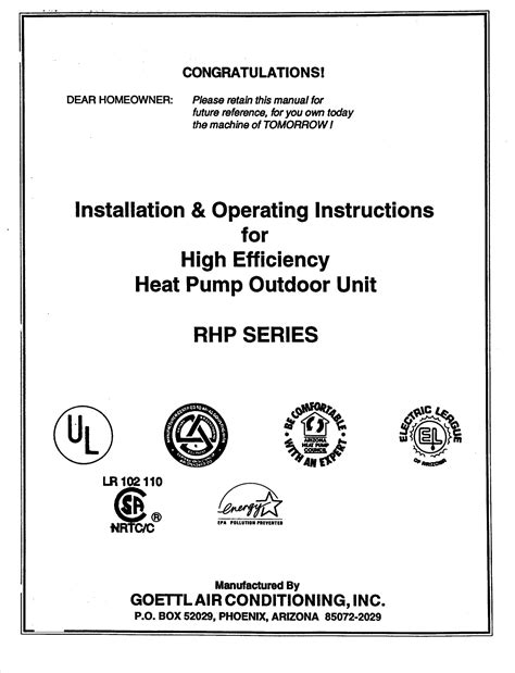 GOETTL Air Conditioner/heat Pump(outside Unit) Manual 98090202