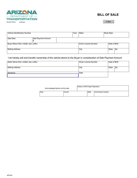 Free Arizona Bill of Sale Forms (4) - PDF – eForms