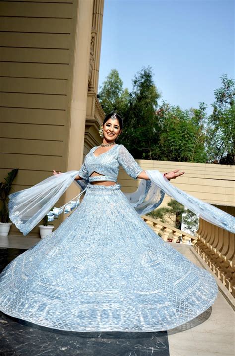 Ice Blue Soft Net Thread Embroidered Wedding Guest Lehenga-MIHAZ056 ...