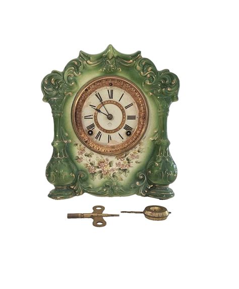 Ansonia Antique Green Porcelain Mantel Clock | Antiques, Mantel clock ...
