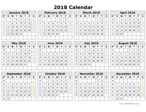 2018 Calendar | WikiDates.org