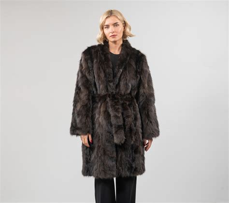 Carbon Brown Sable Fur Long Jacket-100% Real Fur-Haute Acorn