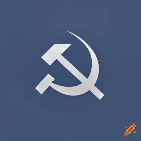 Flag with blue diagonal lines and hammer and sickle symbol