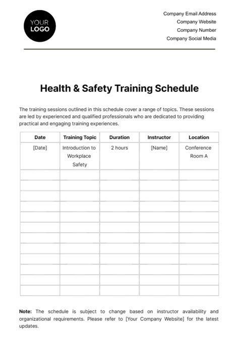 Free Training Schedule Templates, Editable and Printable