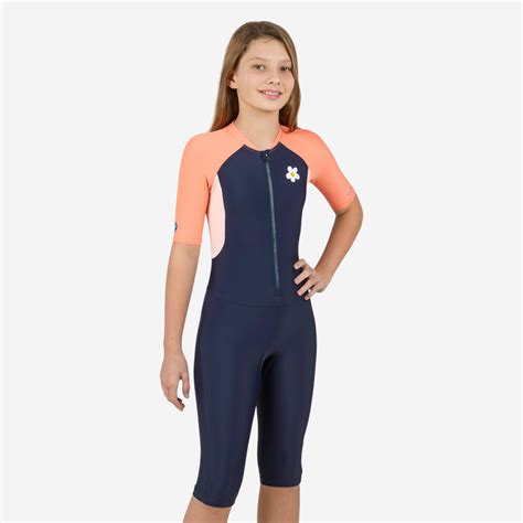 Girls’ swimming shorty suit 100 - navy - Decathlon