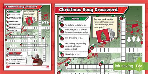 KS2 Christmas Song Crossword & Clues (teacher made) - Twinkl