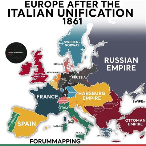 Europe after the Italian Unification, 1861. by... - Maps on the Web