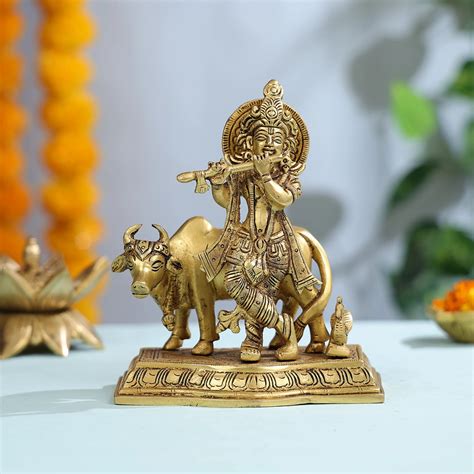 Buy 7.5" Coloured Brass Lord Krishna Makhan Chor Idol – Ethnic India ...