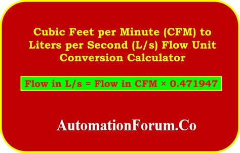 Cubic Feet per Minute (CFM) to Liters per Second (L/s) Flow Unit ...