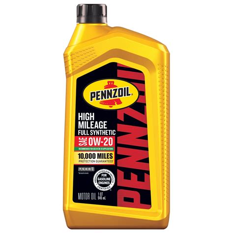 Pennzoil High Mileage Full Synthetic 0W-20 Motor Oil, 1 Quart - Walmart.com