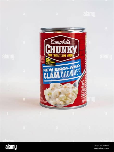Can of Campbell's New England Clam Chowder isolated on white. USA Stock ...