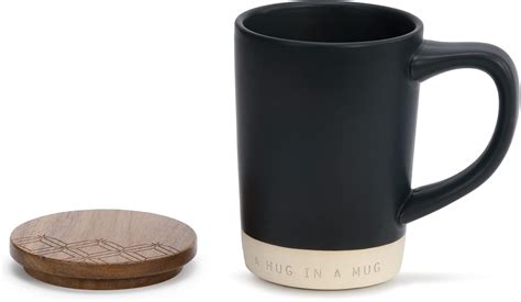 Buy A Hug In A Mug Matte Black 16 ounce Stoneware and Wood Mug and ...